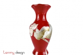Red ceramic vase with hand-painted lotus  Size S/11*H22 cm